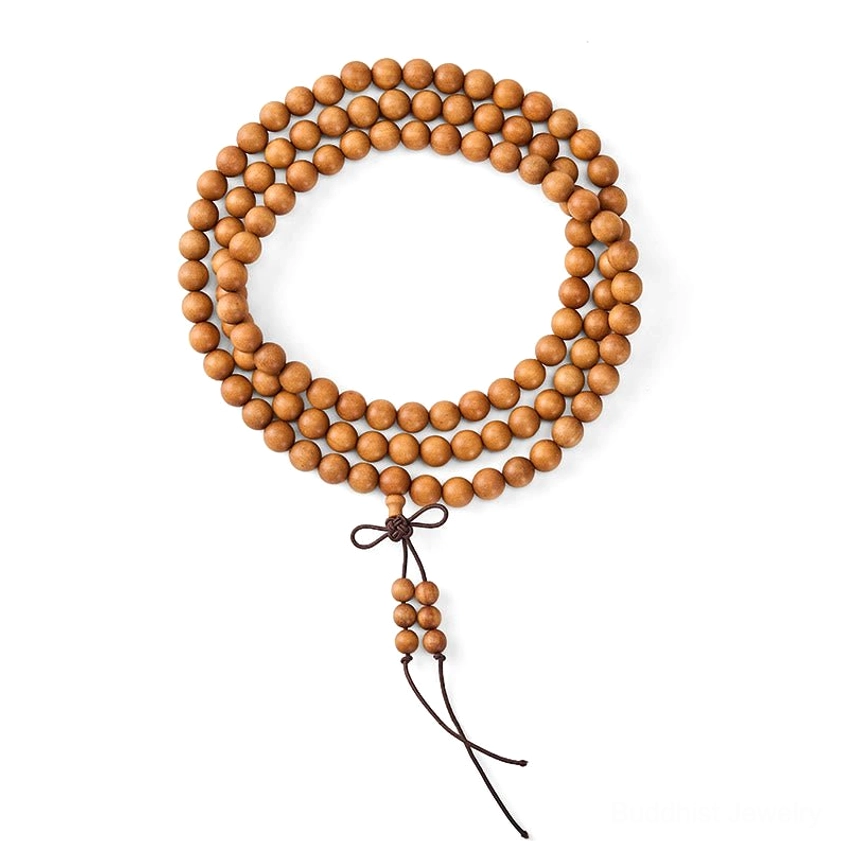 Authentic red sandalwood Buddhist prayer mala handcrafted with traditional knotting artistry