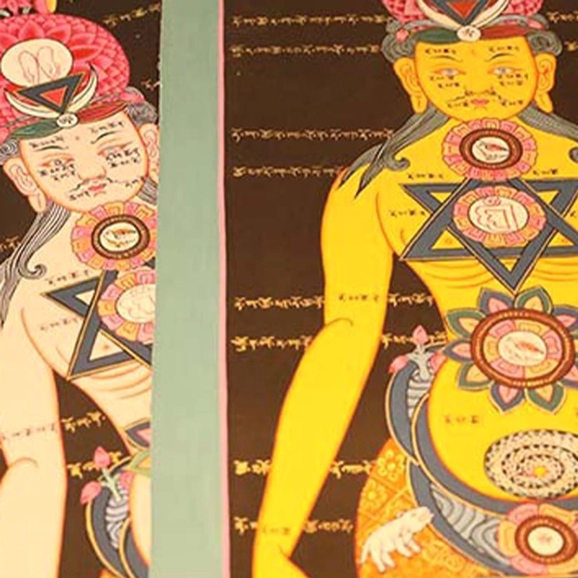 Authentic thangka meditation scroll sacred deity artwork with traditional Buddhist symbols and vibrant colors spiritual meaning
