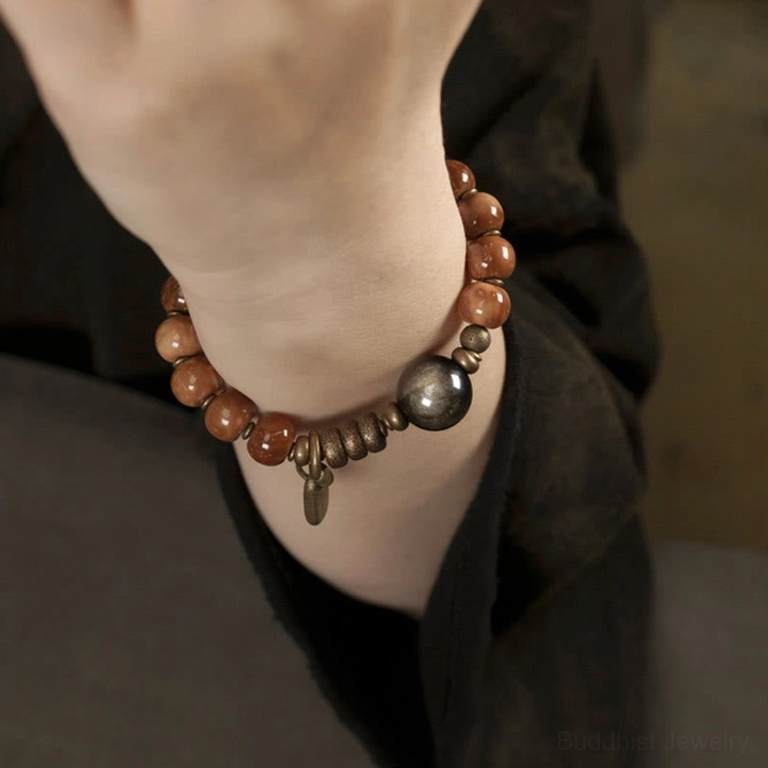 Natural tiger eye stone kuka seed beads authentic Buddhist bracelet
