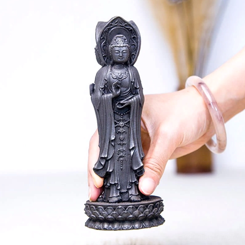 Guan Yin triple-face statue bedside display for peace inner balance and spiritual calm