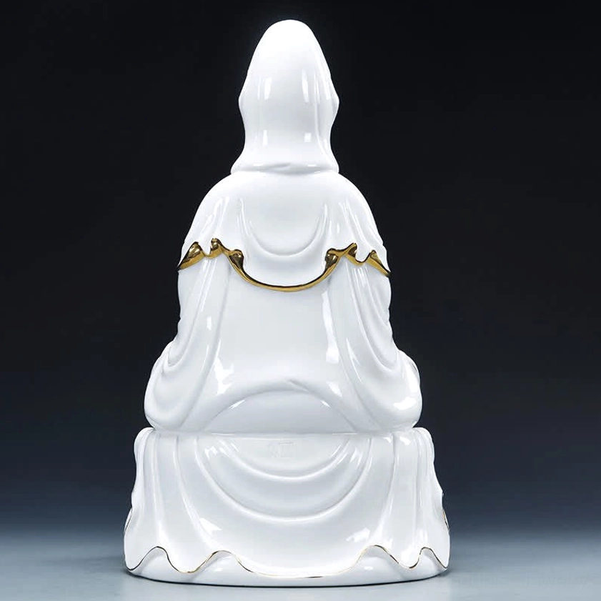 Avalokitesvara statue rear back view simple design minimal gold trim lotus base