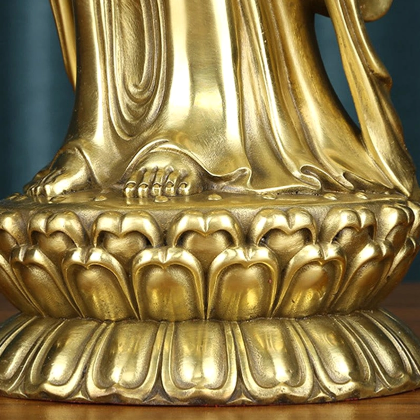 Polished golden bronze Avalokitesvara brass statue complete view meditation piece