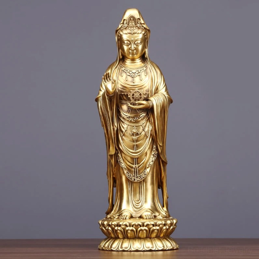 Avalokitesvara brass bodhisattva statue 19.5 x 16.5 x 49cm golden bronze finish
