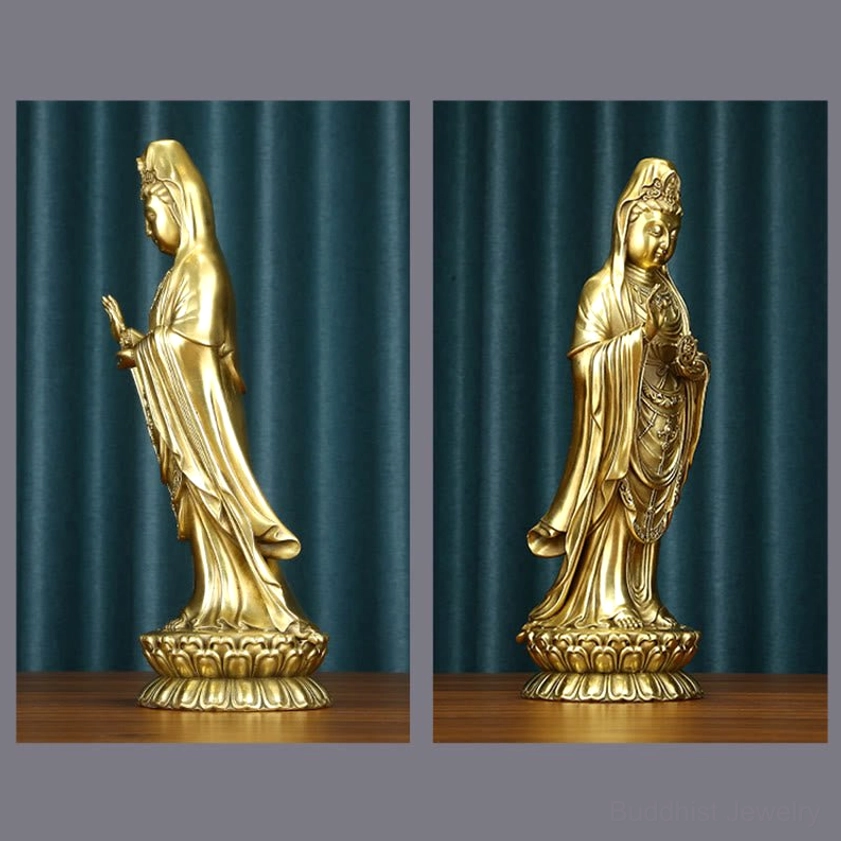 Avalokitesvara brass statue hand-polished golden bronze finish spiritual companion
