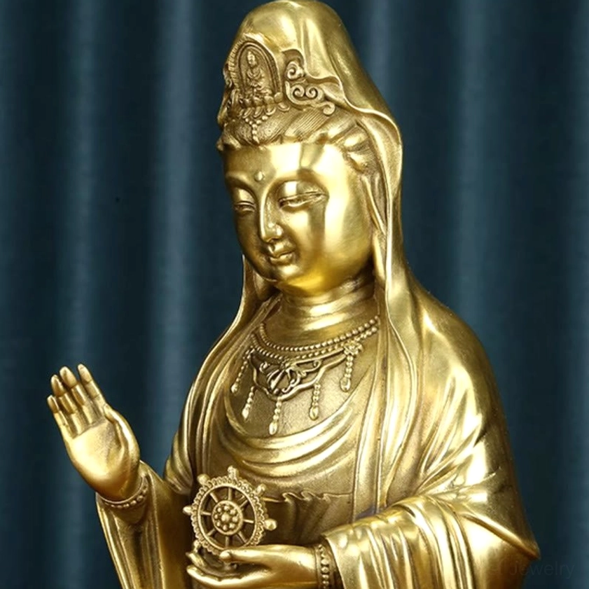 Handcrafted Avalokitesvara brass statue showing artisan craftsmanship and details