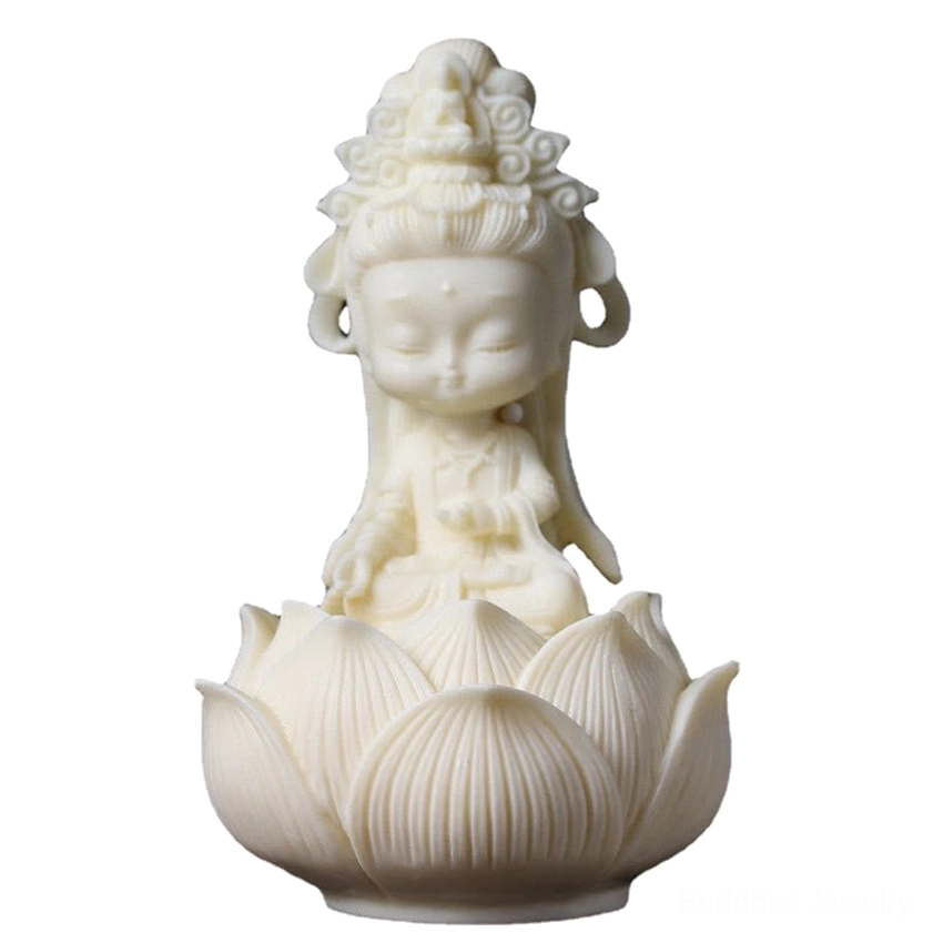 Avalokitesvara Buddha statue on lotus base isolated on white background, perfect product display view