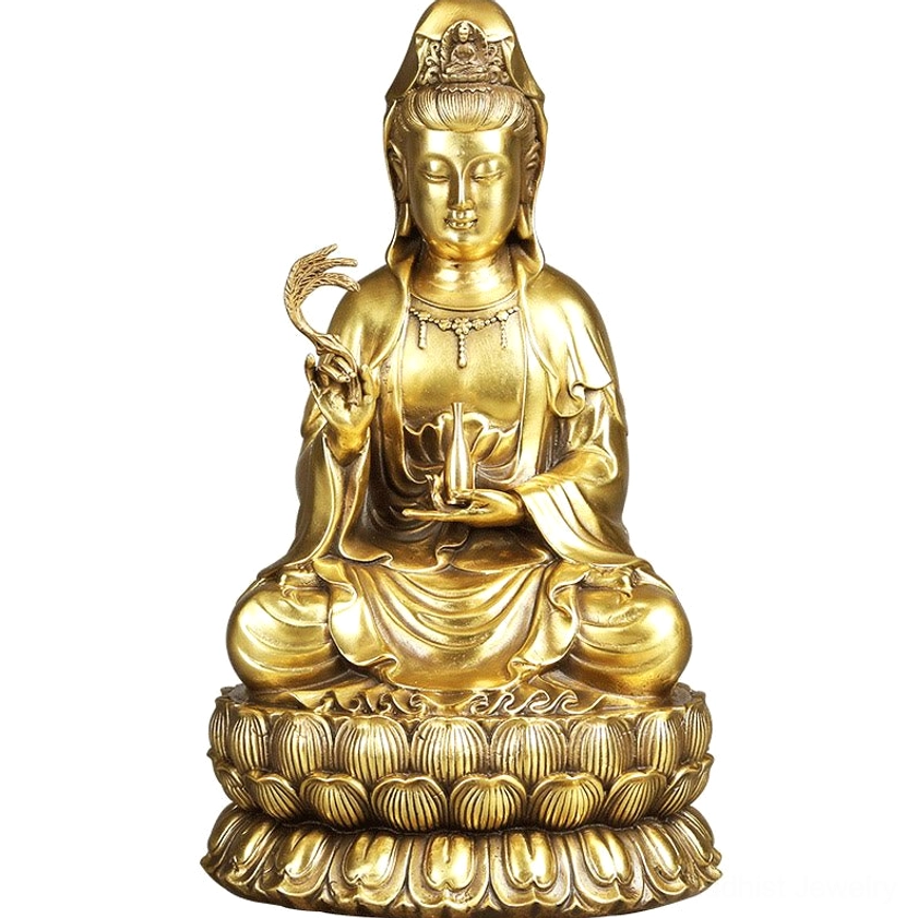 Avalokitesvara Guanyin brass statue hand-forged craftsmanship showing artisanal details and patina development