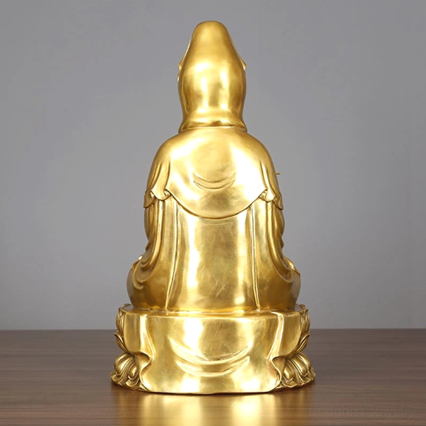 Avalokitesvara Guanyin brass statue detail of hands holding sacred willow branch and healing vase