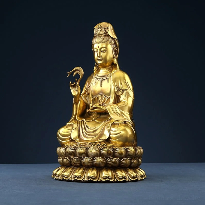 Avalokitesvara Guanyin brass statue large size 28x26x47cm for meditation altar or temple display