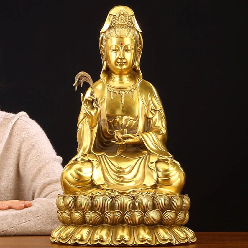 Avalokitesvara Guanyin brass statue small size 12x12x21cm perfect for personal altar or meditation space