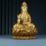 Avalokitesvara Guanyin brass statue full front view seated lotus position home altar compassion