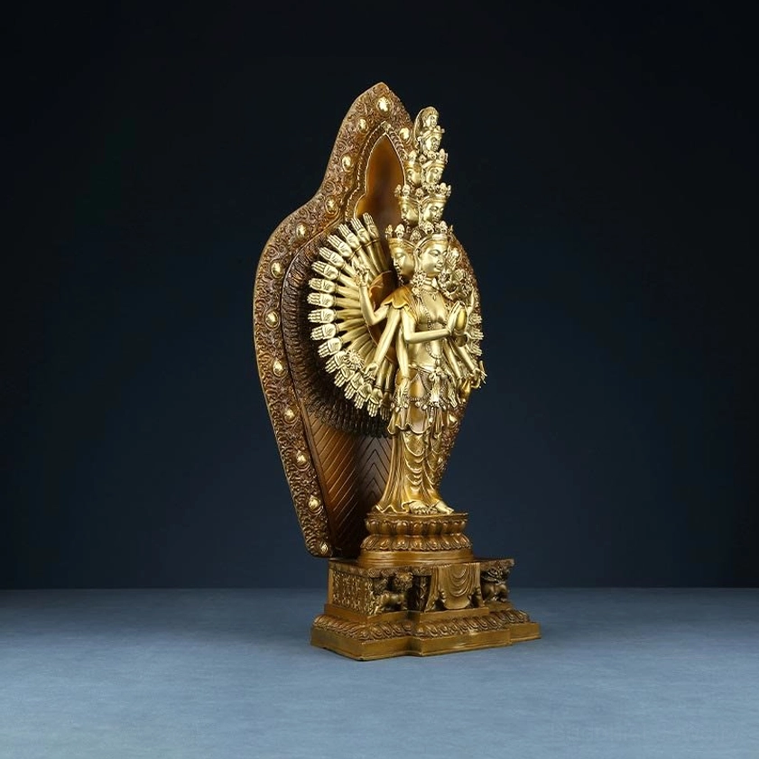 Avalokitesvara Guan Yin bronze statue prosperity abundance wealth blessing feng shui home decoration
