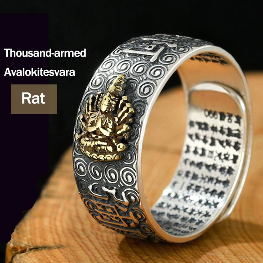 Thousand-armed Avalokitesvara Rat Natal Buddha adjustable ring for Rat zodiac sign protection
