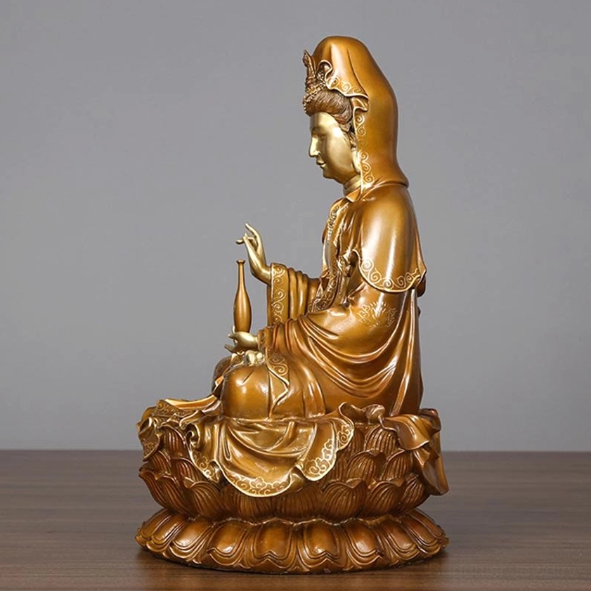 Avalokitesvara Guanyin right three-quarter view carved robes compassion statue