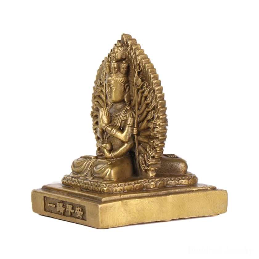 Avalokitesvara statue left side view displaying lotus seating base and spiritual mudra pose