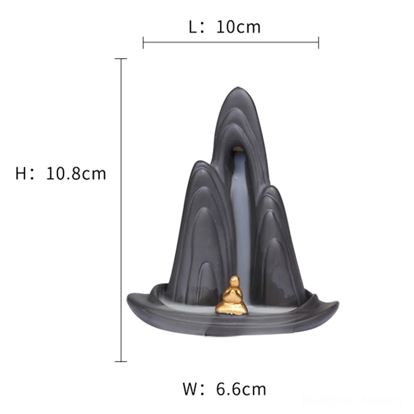 Buddhist incense burner size chart specifications showing dimensions 10cm x 6.6cm x 10.8cm