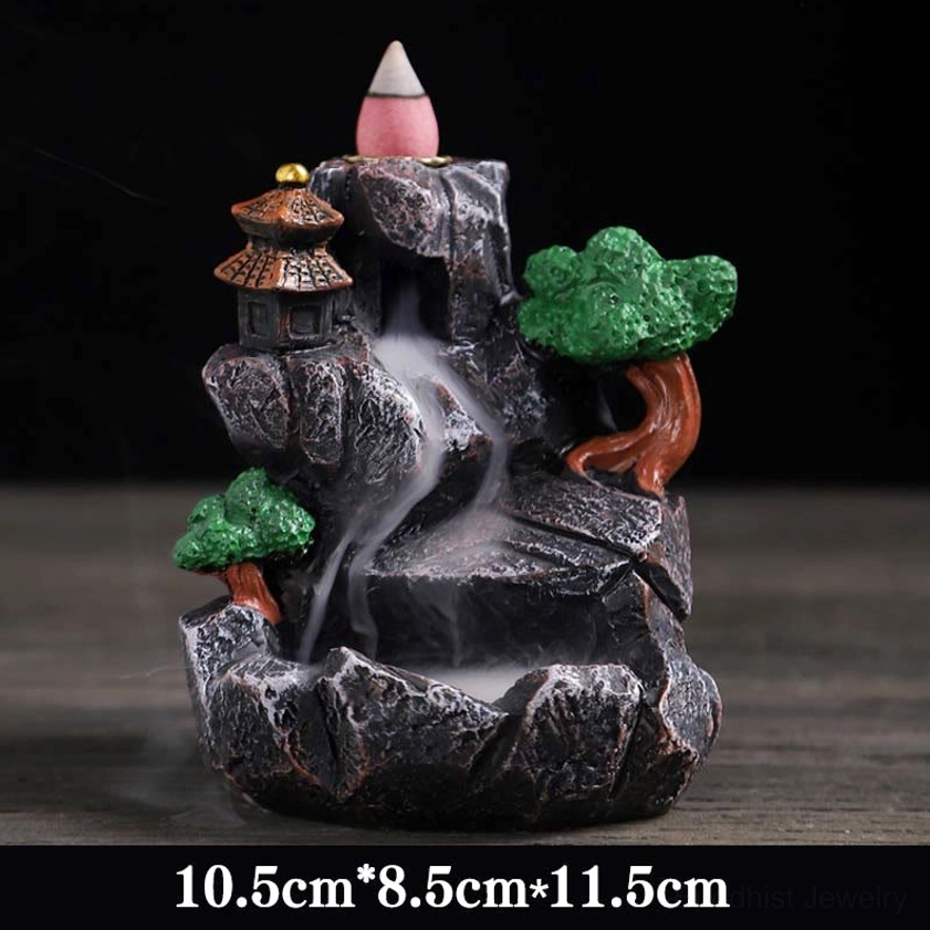 Fairyland backflow incense holder with enchanted miniature village sculpture