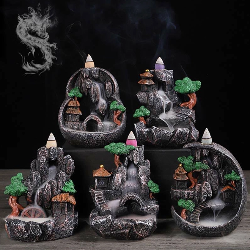Backflow incense burner detail showing authentic hand-poured resin construction