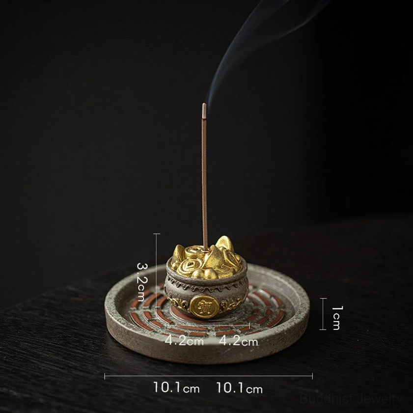 Bagua ceramic incense burner complete set with treasure bowl, lucky bag, and tray options for Buddhist meditation