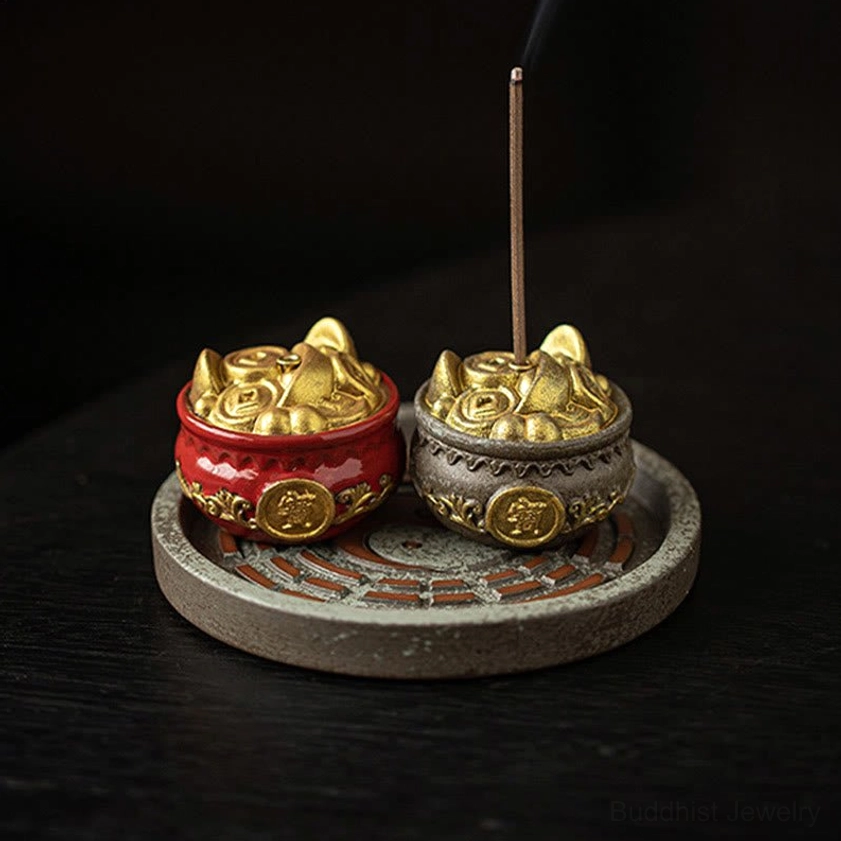 Bagua incense burner combination set with lucky bag and engraved tray for complete home altar experience