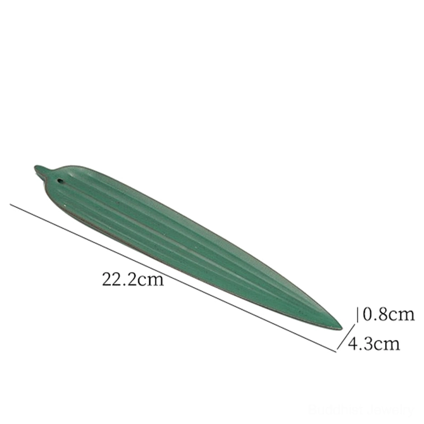 Bamboo leaf incense burner with dimensions 22.2 x 4.3 x 0.8 cm green ceramic design