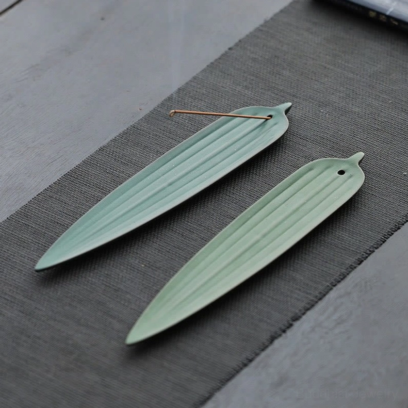 Bamboo leaf incense holder meditation and spiritual practice ceramic burner