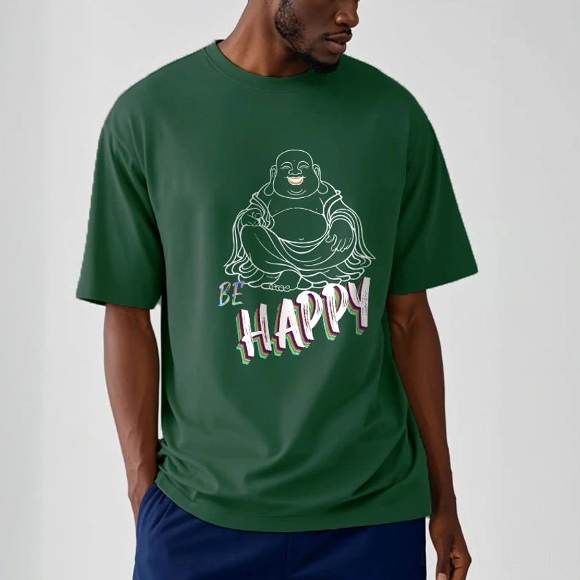 Plum purple Laughing Buddha BE HAPPY t-shirt casual model wear comfortable fit
