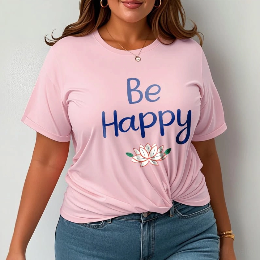 Male model wearing Be Happy lotus tee light grey, light grey cotton relaxed fit t-shirt with blue lotus design