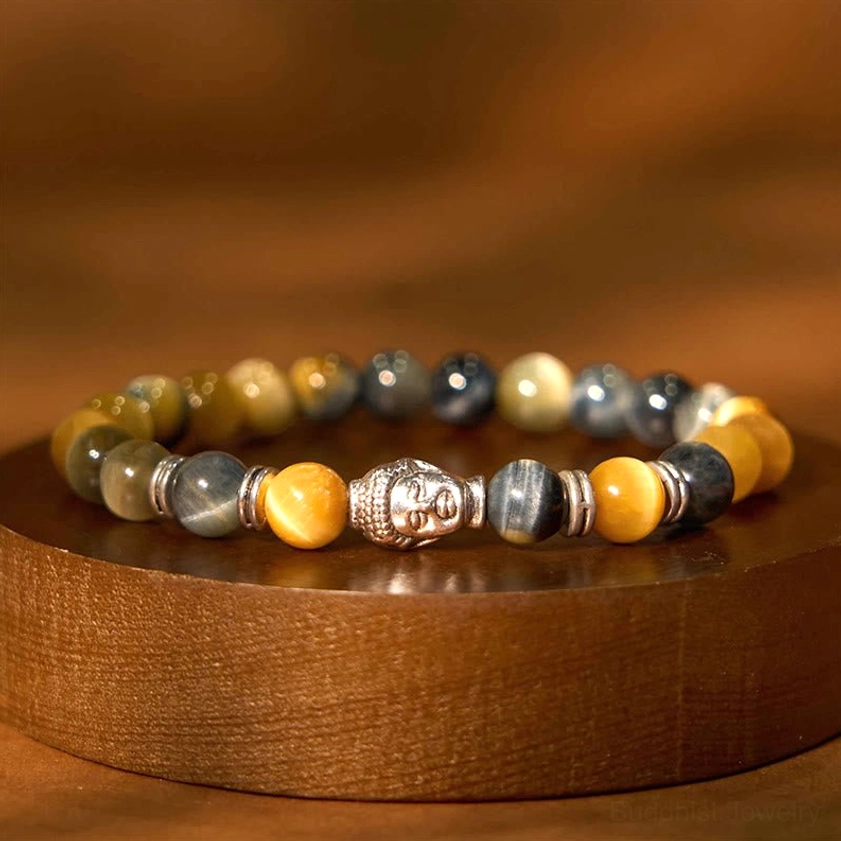Beige Tiger Eye Buddha Bracelet – Earthy Grounding Energy