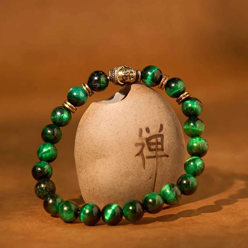Beige tiger eye Buddha bracelet - grounding and protective energy accessory