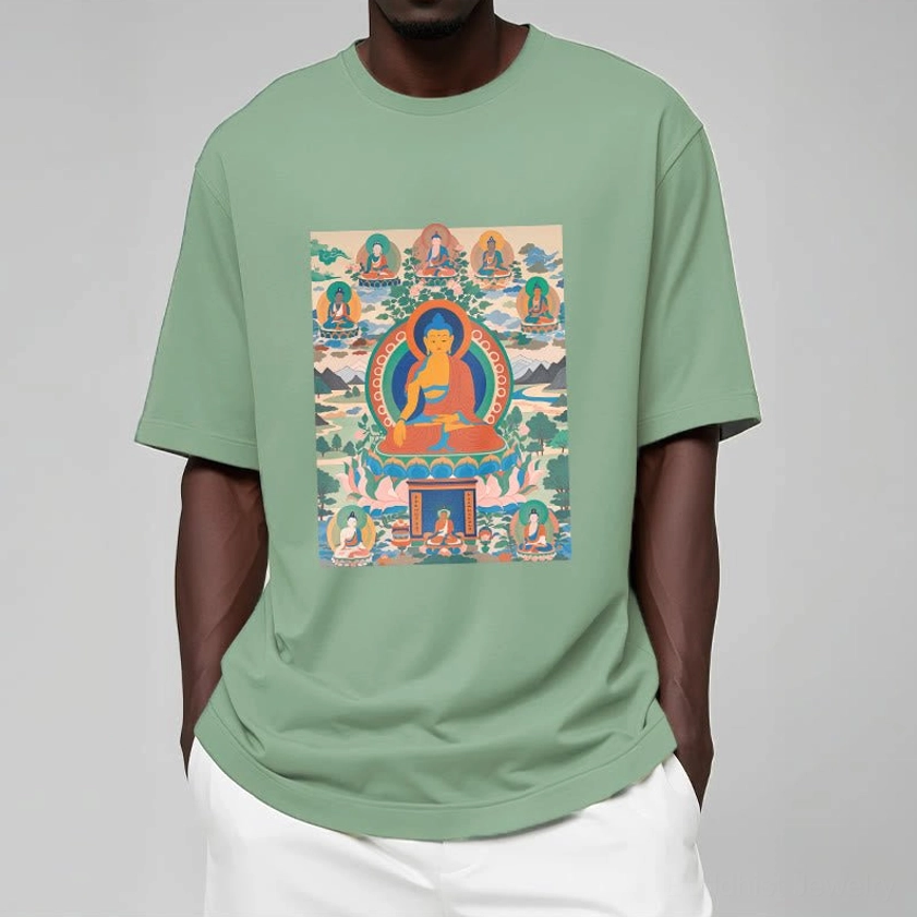 Bhaisajyaguru Medicine Buddha thangka t-shirt traditional sacred Buddhist artwork wearable