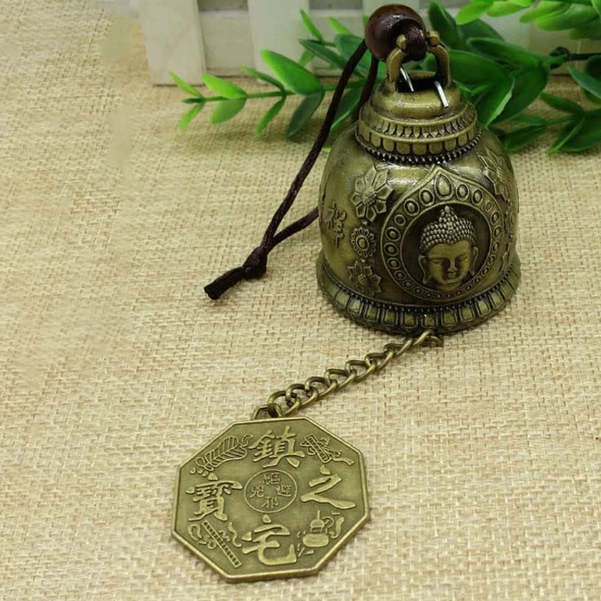 Family blessing wind chime bell with multiple auspicious Buddhist and feng shui motifs