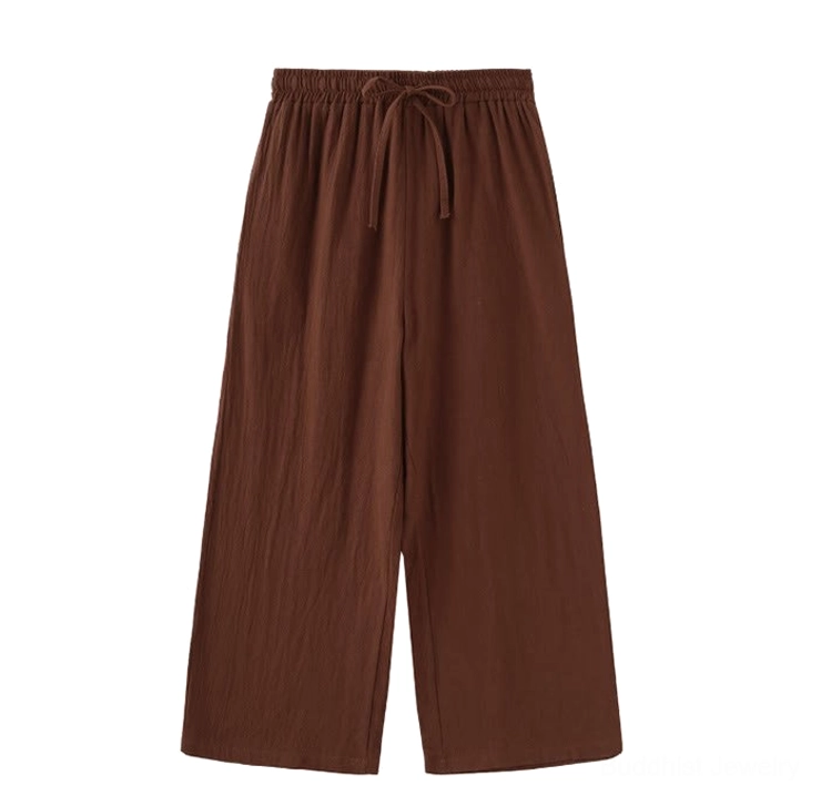 Black cotton drawstring meditation pants with comfortable wide-leg design