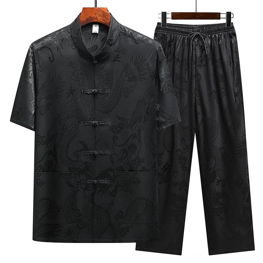 Black dragon jacquard Tang suit two-piece men's traditional set