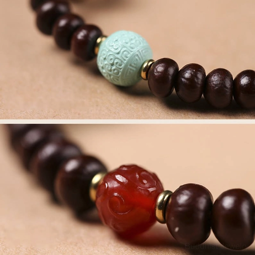 Black god of wealth dzi bead bracelet with purple bodhi seeds for abundance and protection