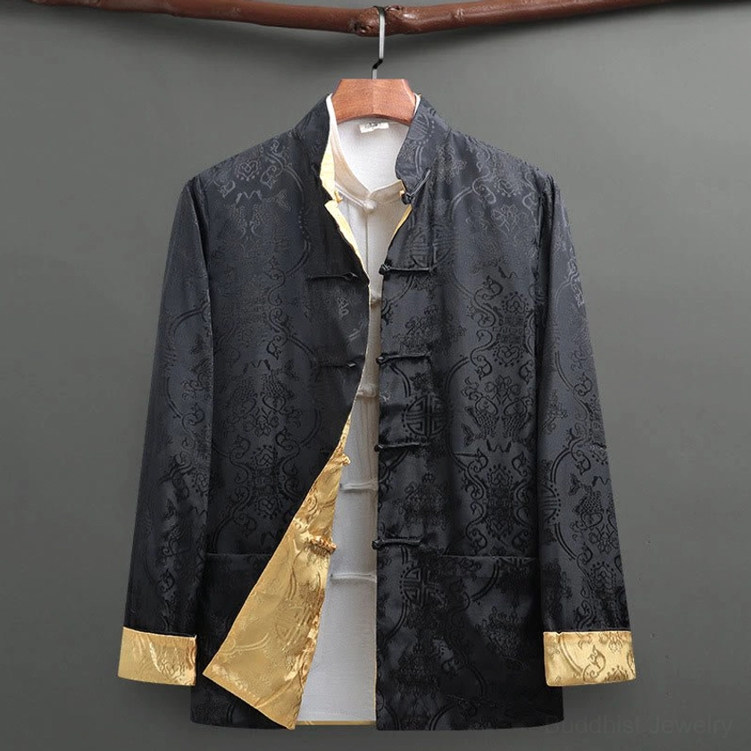 Black Tang suit pants with traditional design and comfortable elastic waistband