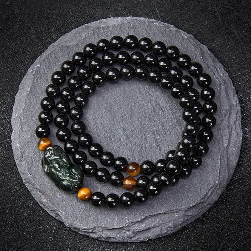 Black obsidian beads 6mm showing grounding and protection crystal energy for spiritual bracelet
