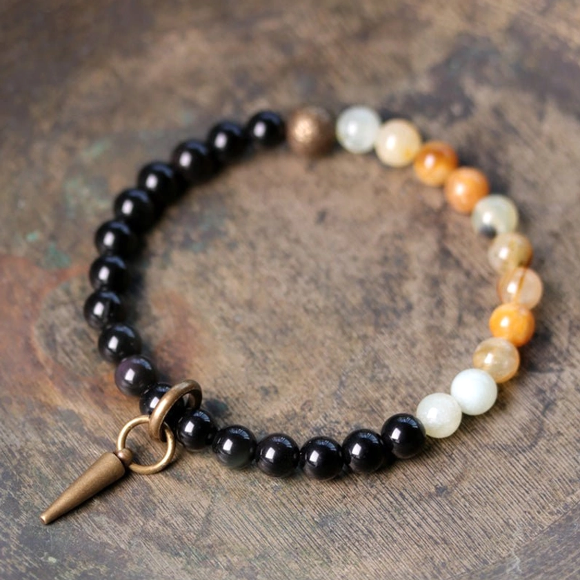 Black Obsidian and Sea Sediment Jasper couples bracelet - healing crystal pair bracelet