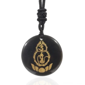 Black Obsidian Vajra Protection Mantra Gourd Lotus Pendant Necklace - Buddhist Crystal Jewelry