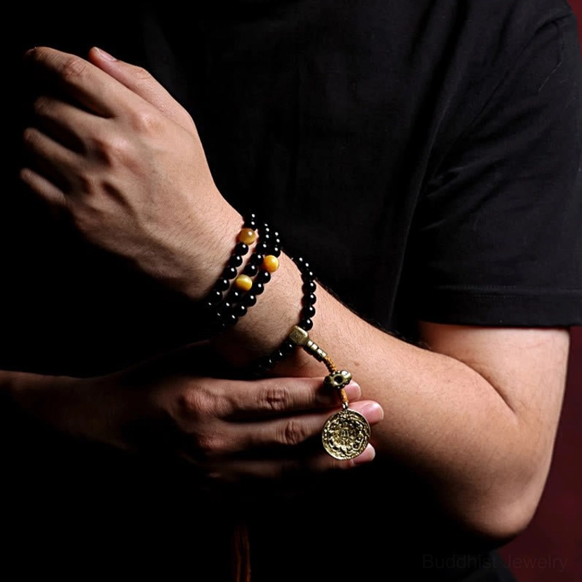 108 black onyx mala beads bracelet protective stone meditation jewelry