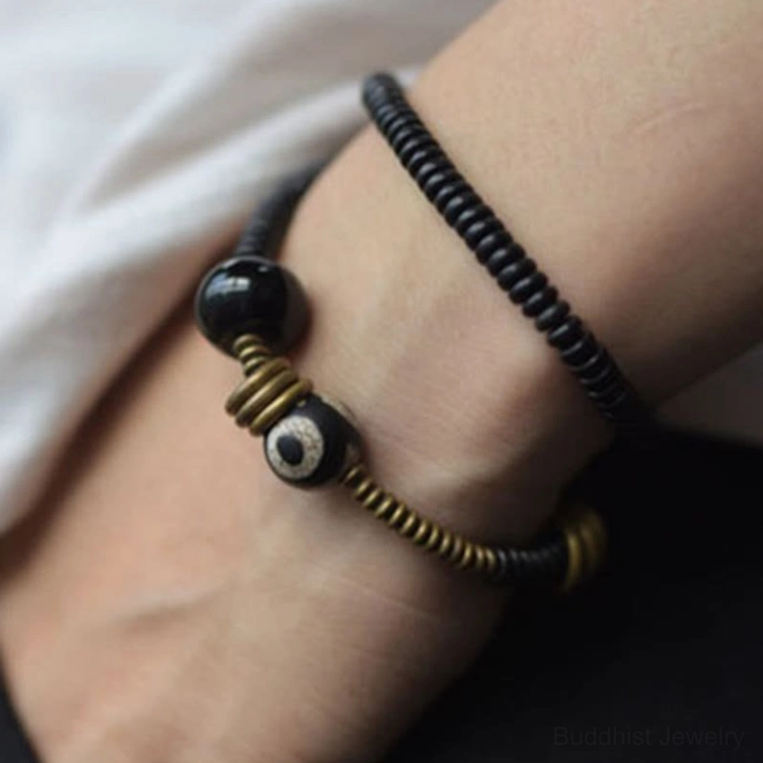 Black onyx dzi bead combination protective spiritual jewelry meaningful accessory