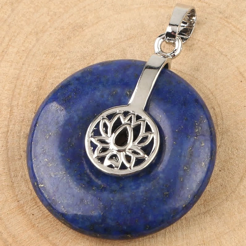 Black onyx lotus crystal healing pendant - protection stone charm necklace