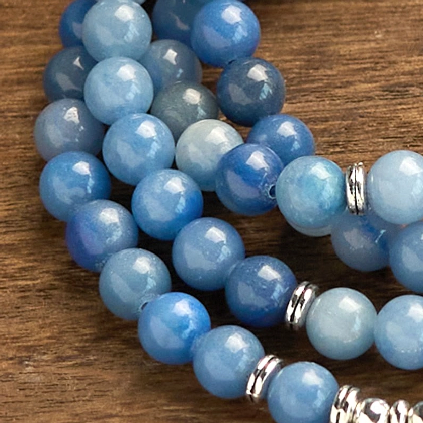 Natural blue aventurine 108 mala prayer bracelet handmade artisan crafted