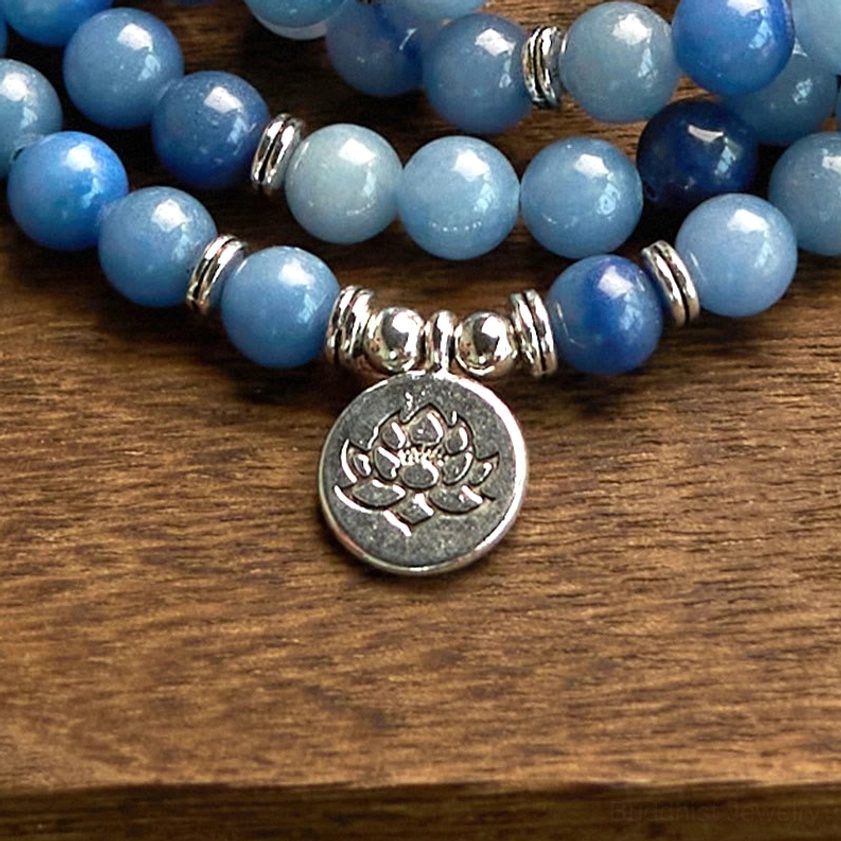Blue aventurine multi-layer mala bracelet 108 beads spiritual jewelry for calm and clarity