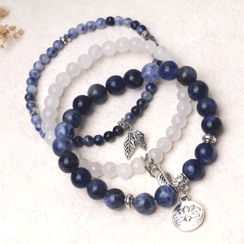 Blue aventurine natural healing crystal bracelet with calming blue gemstone beads and silver charm pendant