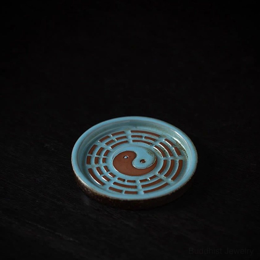 Blue Bagua ceramic tray incense burner with tranquil energy perfect for yoga studio and meditation room