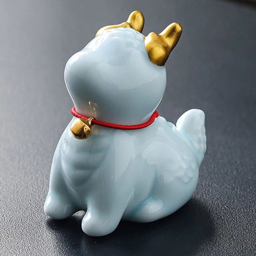 Blue dragon bell ceramic incense burner compact size showing complete sculptural design details