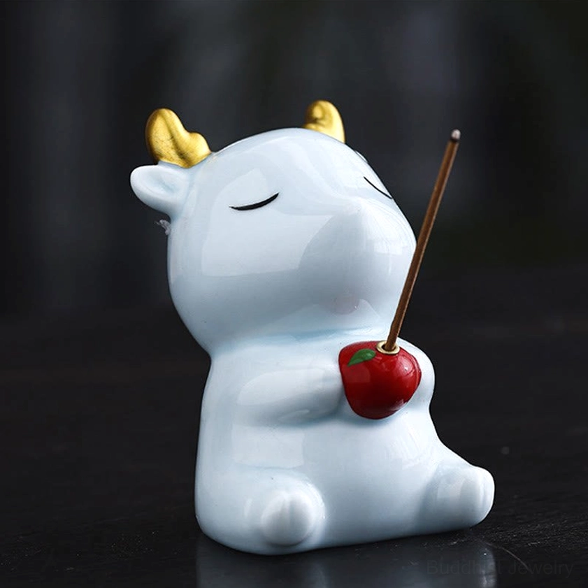 Blue Ceramic Deer Incense Burner with Golden Antlers - Tranquil Meditation Holder