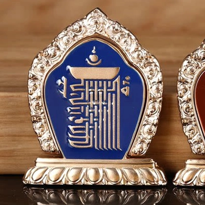 Blue gathering ten powerful elements phone ring holder, sacred Buddhist design with gold-plated metal construction