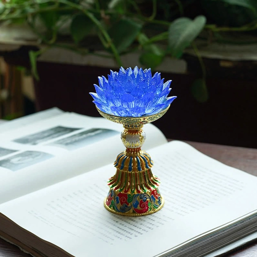 Blue liuli lotus lamp for calm focus and deep meditation practice